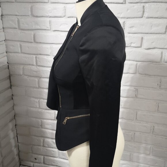 bebe Ladies Black Size 2 Off Set Zipper Tab Collar Lined & Fitted Tuxedo Jacket - Picture 10 of 14
